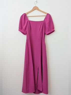 Monteau Fuchsia Puff Sleeve Smocked Midi Dress Size Medium